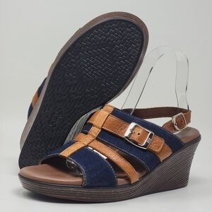 SAS Layla Wedge Sandal Blue Jean Fabric Women's Size 8.5 Medium Pre-owned